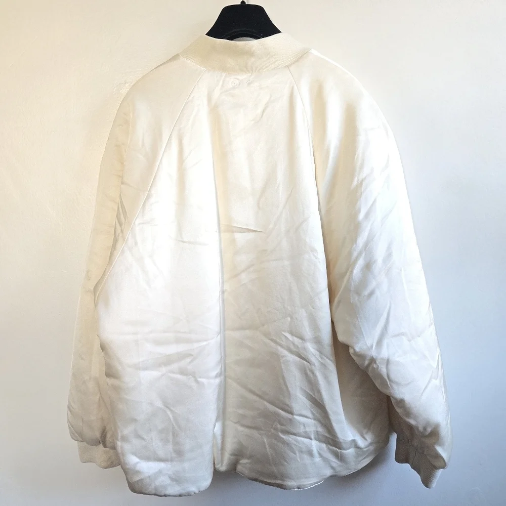 New Mango Selection Collection Quilted Satin Ecru Bomber Jacket 57006024 Med NWT
